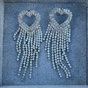 Elegant Silver Heart Dangle Earrings